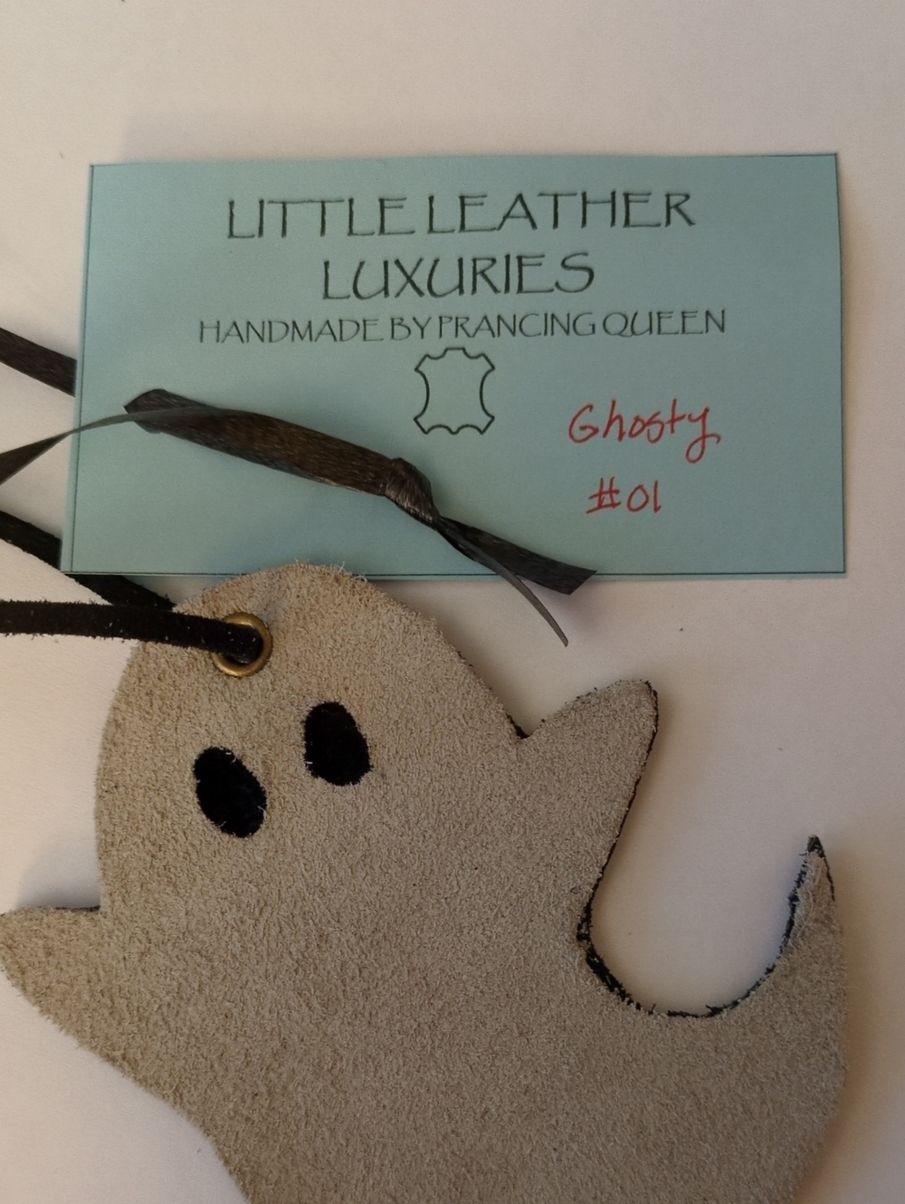 Artisan Handmade Genuine Suede Leather Ghost Bag Charm Stone Suede Black Leather - Picture 3 of 8